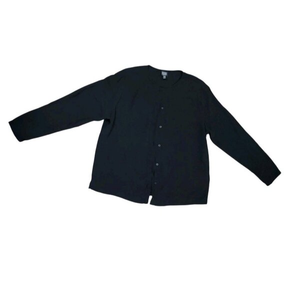 EILEEN FISHER Shirt Top Petite Medium Black Silk Georgette Crepe Drapey Button - Picture 1 of 8